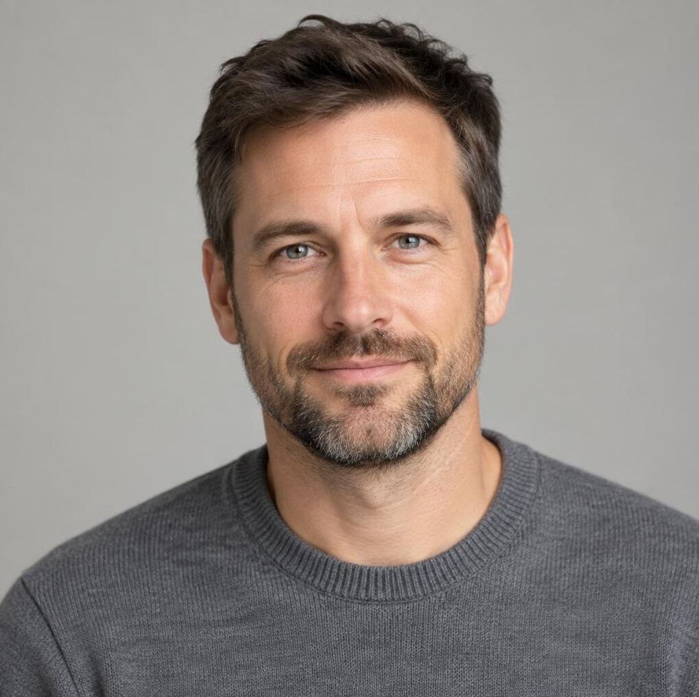 Portrait of a bearded man looking at the camera